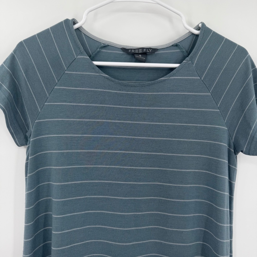 Free Fly Bamboo Striped T-Shirt Dress Blue Gray Raglan Short Sleeve FF-072018 S - Picture 4 of 9